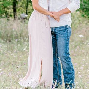 Pleated Pink Nude Maxi Skirt